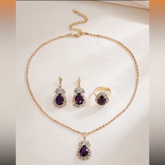 4pcs/set Water Drop Design Necklace, Earrings, Ring & Bracelet Jewelry Set - Picture 6 of 17